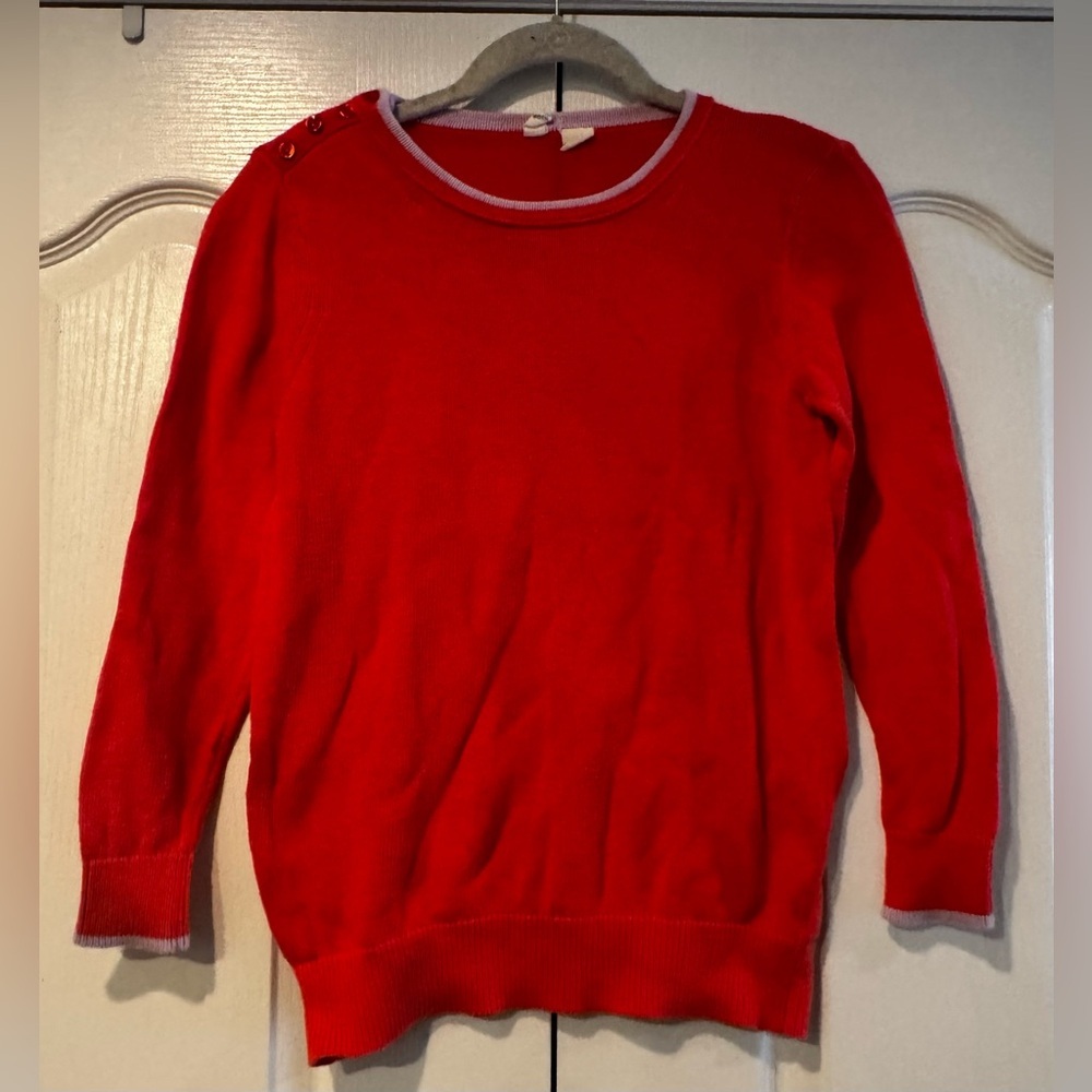 Moth by Anthropologie Coral & Lavendar Trim Crewneck Cotton Sweater - Size S - Picture 1 of 4